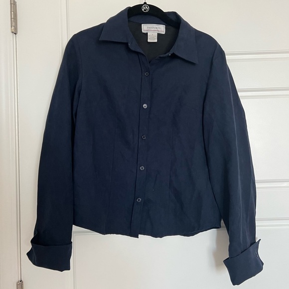 PASSPORTS Women’s Navy Blue Faux Suede Blouse Size Small - Picture 1 of 4
